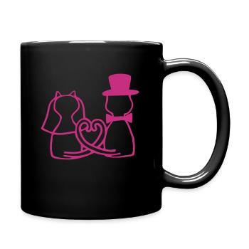 Katzen Hochzeit - Tasse einfarbig - Schwarz - Rechts