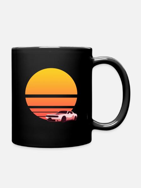 Synthwave Sunrise Car - Full Colour Mug - black