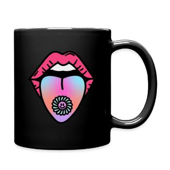 Glücklich - Tasse einfarbig - Schwarz - Rechts