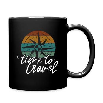 Reise Spruch Time to travel - Tasse einfarbig - Schwarz - Rechts