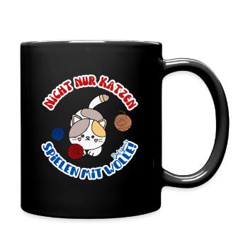 Wolle Katze Frauen lustiger Spruch - Tasse einfarbig - Schwarz - Rechts