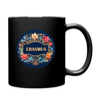 Erasmus-Design mit Blumen - Tasse einfarbig - Schwarz - Rechts