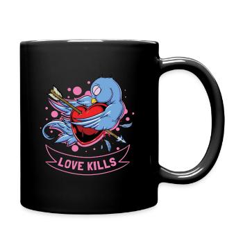 Loves kills. Liebe. Durchbohrtes Herz mit Pfeil - Tasse einfarbig - Schwarz - Rechts
