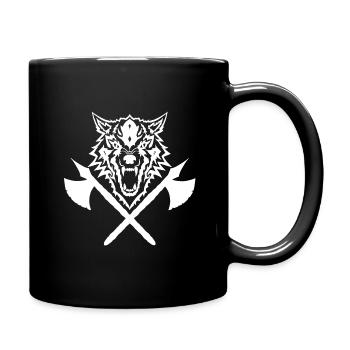 Wolf head with two axes Viking wolf white - Full Colour Mug - black - Right