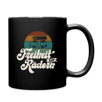 Wohnmobil Spruch Freiheit auf Rädern - Tasse einfarbig - Schwarz - Rechts