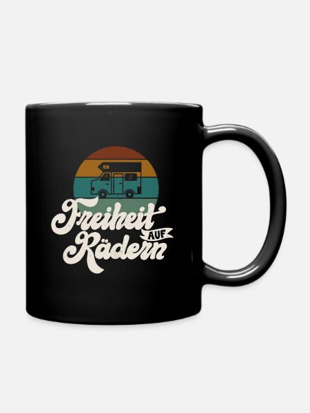 Wohnmobil Spruch Freiheit auf Rädern - Tasse einfarbig - Schwarz