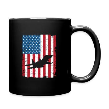American Flag USA Airplane Jet Fighter 4th of July - Full Colour Mug - black - Right