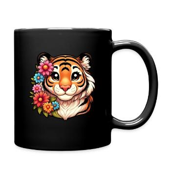 Tiger Weibchen mit Blumen - Tasse einfarbig - Schwarz - Rechts