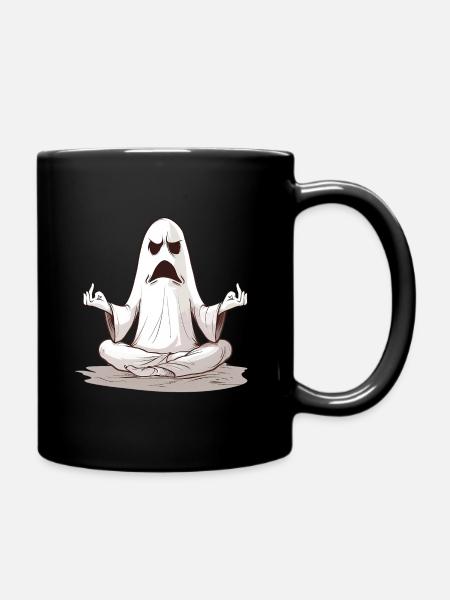 Spooky Ghost Yogi Meditative Halloween Spirit - Full Colour Mug - black