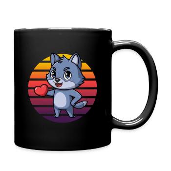 Blauer Fuchs mit Herz - Retro Vintage Sunset - Tasse einfarbig - Schwarz - Rechts