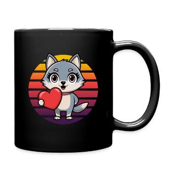 Fuchs mit Herz - Retro Vintage Sunset - Tasse einfarbig - Schwarz - Rechts