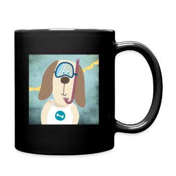 Poster Basset Kinderzimmer Hund Taucher Deko Kind - Tasse einfarbig - Schwarz - Rechts
