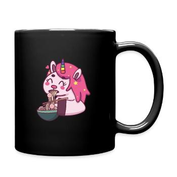 Niedliches Einhorn isst Ramen - Tasse einfarbig - Schwarz - Rechts