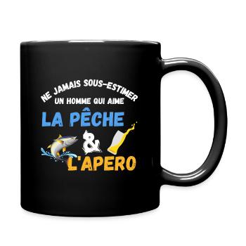 Homme qui pêche et apéro / Pêcheur - Mug uni - noir - Droite