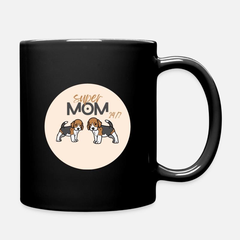 Mama Beagle Creme Hintergrund - Tasse einfarbig - Schwarz