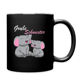 Elefanten - Große Schwester - Tasse einfarbig - Schwarz - Rechts
