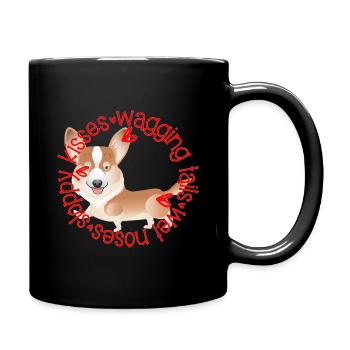 Cute Corgi, sloppy kisses - Full Colour Mug - black - Right