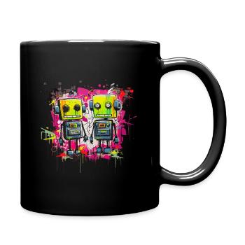 Farbenfrohes Roboter-Duo - Tasse einfarbig - Schwarz - Rechts