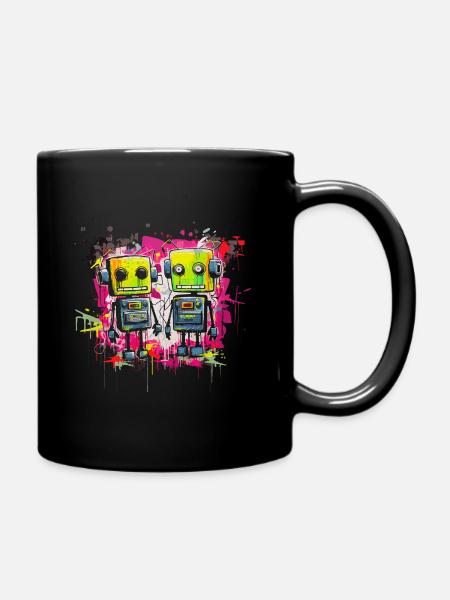 Colorful robot duo - Full Colour Mug - black