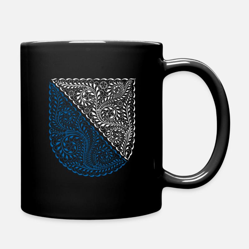 Zürich Wappen mit Damast blau weiss - Tasse einfarbig - Schwarz