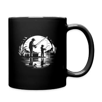Papa und Sphn beim Angeln - Tasse einfarbig - Schwarz - Rechts