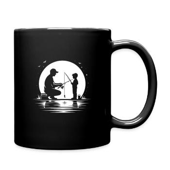 Vater und Sohn angeln - Tasse einfarbig - Schwarz - Rechts