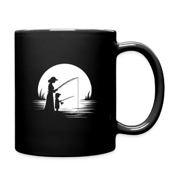 Mama und Tochter angeln gemeinsam - Tasse einfarbig - Schwarz - Rechts