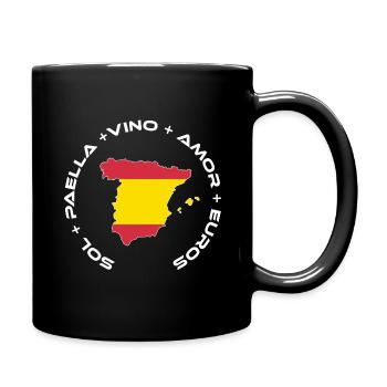 Spain | Sol, Paella, Vino, Cupid and Euros - Full Colour Mug - black - Right