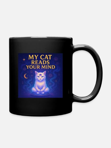 My Cat Reads Your Mind - Full Colour Mug - black