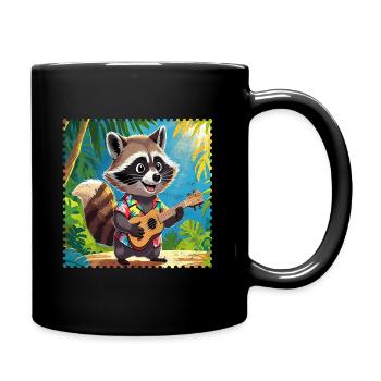 Waschbär mit Ukulele 2 - Tasse einfarbig - Schwarz - Rechts