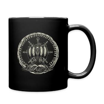 Wikinger Langschiff -  Drachenboot - Tasse einfarbig - Schwarz - Rechts