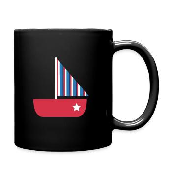 Kleines Segelboot mit Stern - Tasse einfarbig - Schwarz - Rechts
