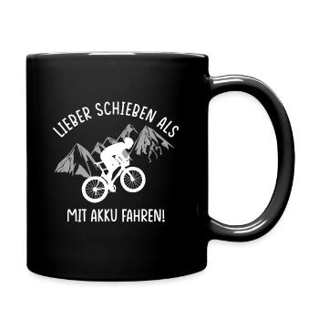 Fahrrad ohne Akku Lustiger Spruch - Tasse einfarbig - Schwarz - Rechts