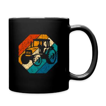 Bauernhof Bauer Traktor Retro Traktoren Trecker - Tasse einfarbig - Schwarz - Rechts