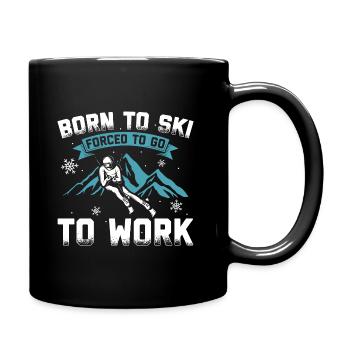 Né pour skier forcé de travailler - Mug uni - noir - Droite