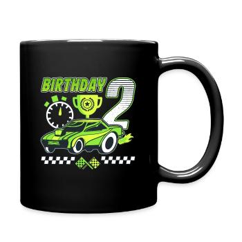 2nd birthday racing car 2 years old racing driver - Full Colour Mug - black - Right
