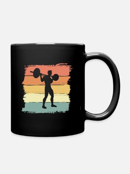 Weight Training Fitness Weights Lifting Retro Vintage - Full Colour Mug - black