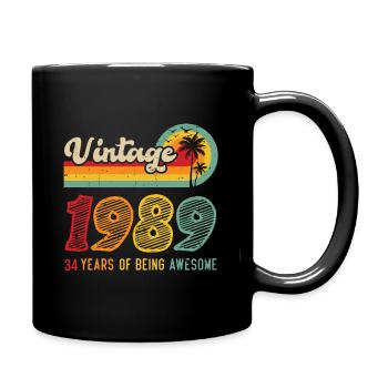Vintage 1989, birthday gift 34 years - Full Colour Mug - black - Right
