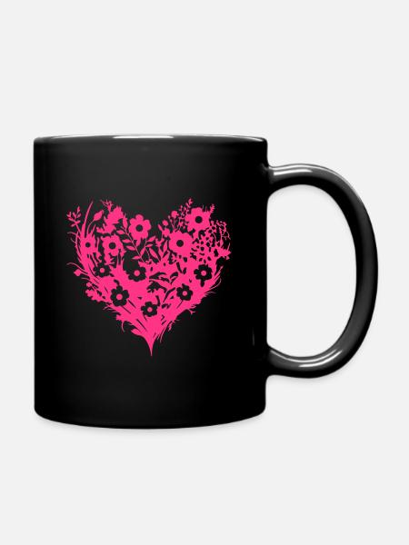 Blumenherz - Tasse einfarbig - Schwarz