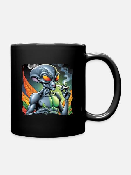 Alien raucht Joint - Tasse einfarbig - Schwarz