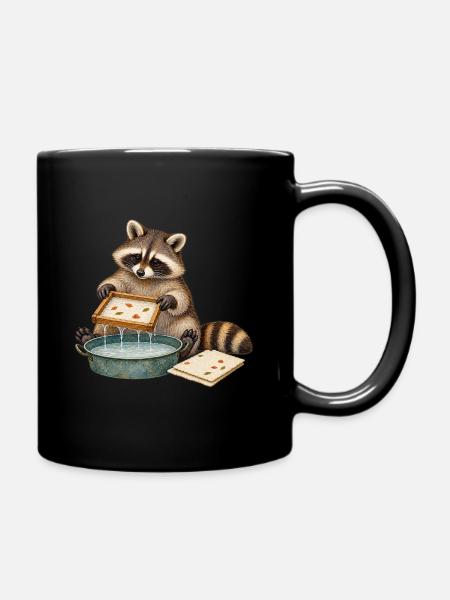 Waschbär schöpft Papier - Tasse einfarbig - Schwarz