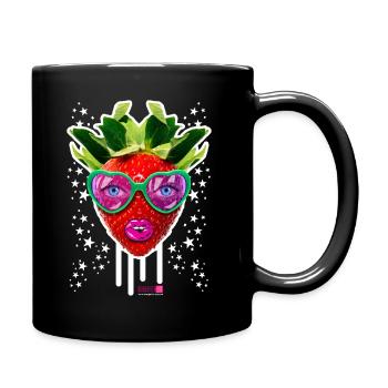 07 Erdbeere Sonnenbrille Kussmund Herz - Tasse einfarbig - Schwarz - Rechts