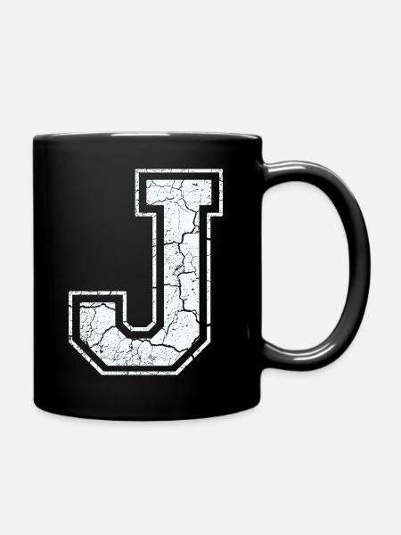 Buchstabe J in weiß im Vintage-Look - Tasse einfarbig - Schwarz