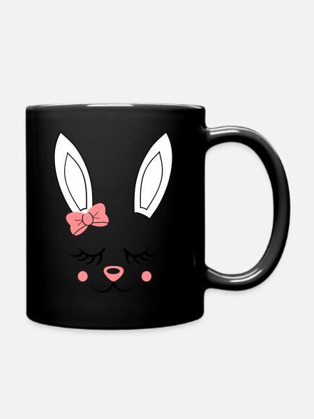 Visage de lapin cadeau de Pâques lapin mignon lapin lapin - Mug uni - noir