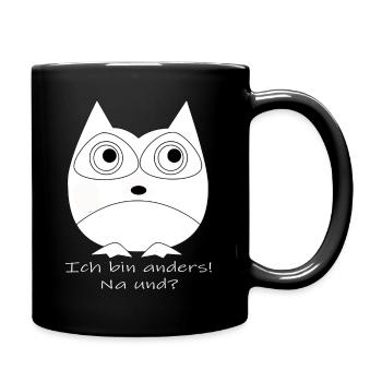 Eule Ich bin anders weiss - Tasse einfarbig - Schwarz - Rechts
