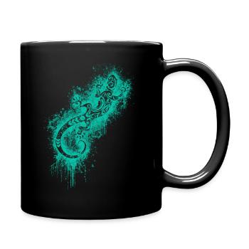 Lizard gecko tribal tattoo turquoise - Full Colour Mug - black - Right