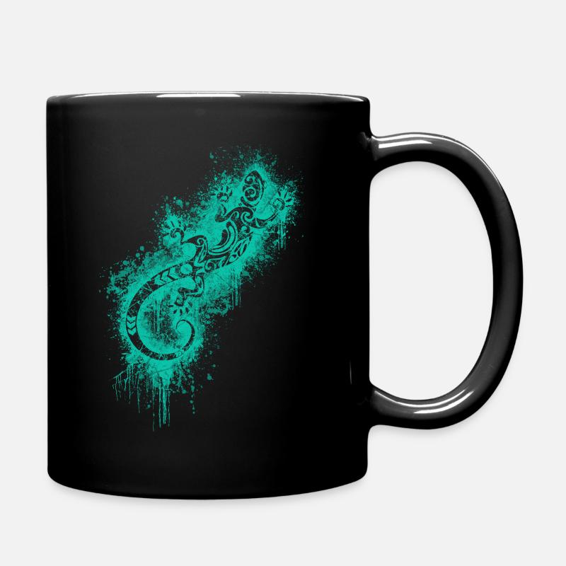 Lézard gecko tribal tatouage turquoise - Mug uni - noir