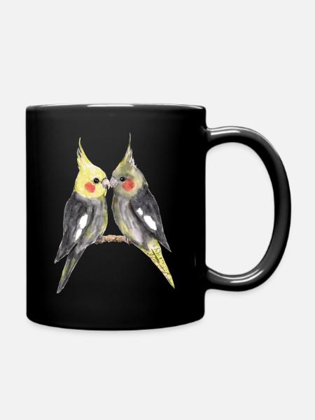 Zwei süße Nymphensittiche - Tasse einfarbig - Schwarz