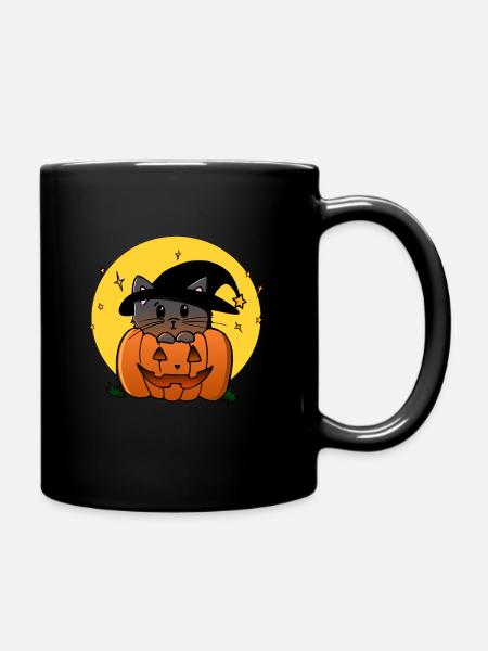 Halloween chaton sorcières avec chapeau - Mug uni - noir