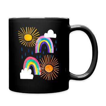 Regenbogen, Wolken, Sonne, Regen in bunten Farben - Tasse einfarbig - Schwarz - Rechts